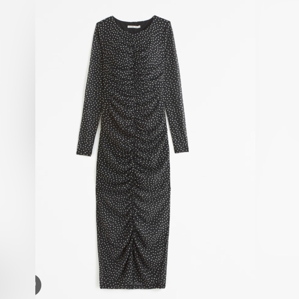 stretch polka dot long sleeve dress